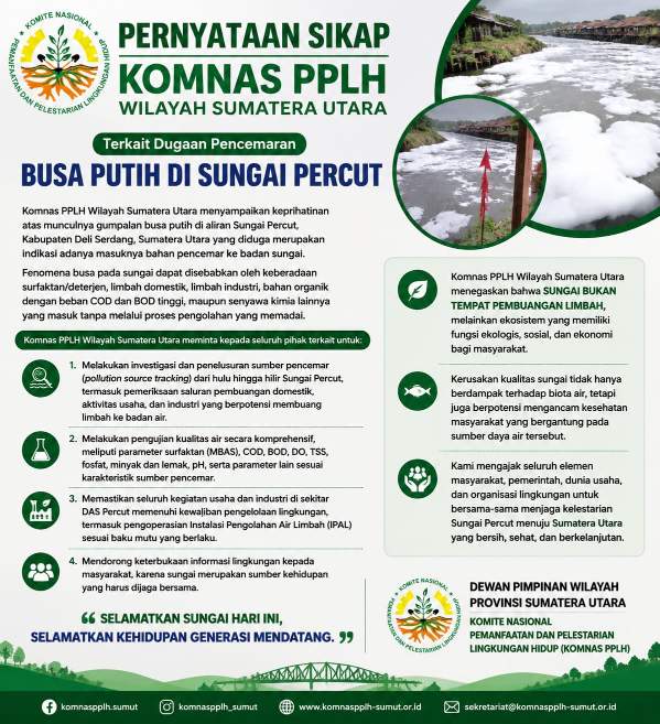 Statemen Resmi Komnas PPLH Wilayah Sumatera Utara Terkait Fenomena Busa Putih di Sungai Percut (Dok-Foto)