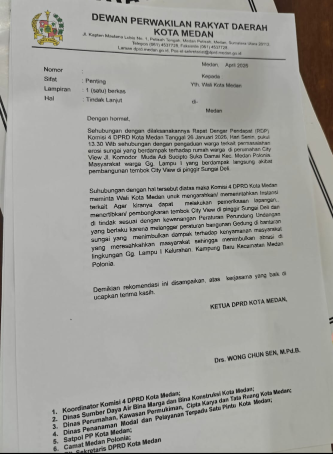 Surat Rekomendasi DPRD Medan yang belum di tanda Tangani Wong Chun Sen Ketua DPRD Kota Medan (Dok-Foto)