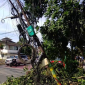 Tiang Telkom miring dan kabel Semrawut yang membahayakan warga berada di jalan Simpang Sutomo Kota Medan (Dok-Foto)