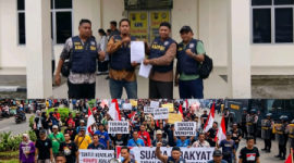 Aliansi Masyarakat Peduli Buruh Indonesia (AMPIBI) saat masukkan surat Aksi Demo ke Polda Sumatera Utara (Dok-Foto)