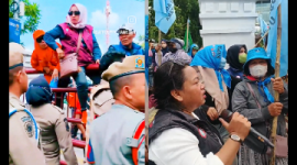 Pendemo Perempuan yang tergabung dalam Dewan Peduli Negeri saat Demo di Kantor Balai Kota Medan (Dok-Foto)