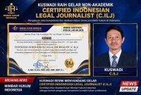 Kuswadi secara resmi dinyatakan lulus dalam Pendidikan, Pelatihan, dan Sertifikasi Gelar Non-Akademik Certified Indonesian Legal Journalist (C.ILJ) Batch 5 Tahun 2026 (Dok-Poto)