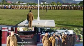 Mahmud Efendi pada Senin 6 Juli 2026 memimpin Apel Pagi Gabungan Aparatur Sipil Negara.(Dok-Poto)