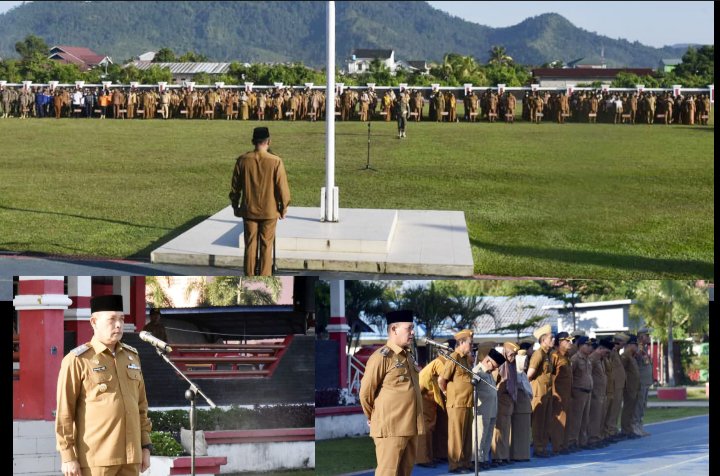Mahmud Efendi pada Senin 6 Juli 2026 memimpin Apel Pagi Gabungan Aparatur Sipil Negara.(Dok-Poto)