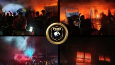 Pasar Terminal Sibolga Nauli dilalap si jago merah pada malam hari ini. Asap tebal membumbung tinggi di langit malam (Dok-Poto)
