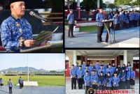 Mahmud Efendi pada Jumat, 17 Juli 2026 bertindak sebagai Pembina Upacara dalam peringatan Hari Kesadaran Nasional (HKN) yang digelar di Lapangan GOR Pandan (Dok-Poto)