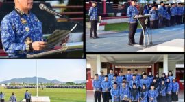Mahmud Efendi pada Jumat, 17 Juli 2026 bertindak sebagai Pembina Upacara dalam peringatan Hari Kesadaran Nasional (HKN) yang digelar di Lapangan GOR Pandan (Dok-Poto)