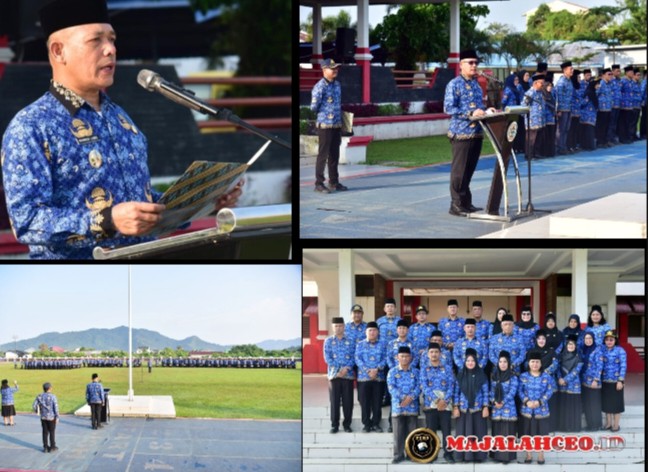 Mahmud Efendi pada Jumat, 17 Juli 2026 bertindak sebagai Pembina Upacara dalam peringatan Hari Kesadaran Nasional (HKN) yang digelar di Lapangan GOR Pandan (Dok-Poto)