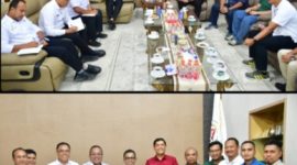 Masinton Pasaribu, SH., MH., pada Rabu, 5 Agustus 2026, menerima kunjungan silaturahmi sekaligus audiensi dari Manager PLN UP3 Sibolga, Bachtiar, beserta rombongan di Ruang Kerja Bupati Tapanuli Tengah (Dok-Poto)