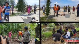 Warga di sekitar pesisir Desa Lumut Maju, Kecamatan Lumut, digemparkan oleh penemuan jenajah korban tersebut ditemukan teletak di atas pasir di muara sungai danau suhat (Dok-Poto)