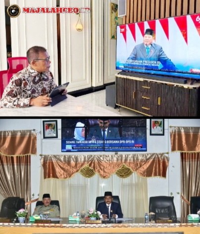 Bupati Tapanuli Tengah Masinton Pasaribu turut mengikuti dan menyaksikan penyampaian pidato Presiden Prabowo Subianto dari Jakarta (Dok-Poto)
