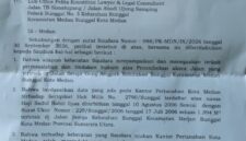 Badan Pertanahan Nasional (BPN) Kota Medan membalas surat kuasa hukum warga terkait batas wilayah sertifikat tanah yang berada di lokasi tersebut (Dok-Poto)