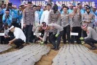 Wakapolri Komjen Pol. Prof. Dr. H. Dedi Prasetyo, M.Hum., M.Si., M.M., memimpin langsung penanaman perdana bawang putih di Kabupaten Cianjur, Rabu (19/8/2026),( Dok - Foto )
