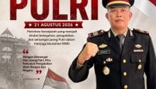 Kapolsek Ciwidey AKP Joko Prihatin menyampaikan pesan dalam peringatan Hari Juang Polri 2026, dengan latar belakang pasukan dan bendera merah putih.