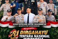 Kapolsek Cikalong Wetan AKP Deden Indrajaya, S.H., M.M., beserta staf dan Bhayangkari menyampaikan ucapan Dirgahayu TNI ke-81 kepada seluruh keluarga besar TNI,( Dok - Foto )