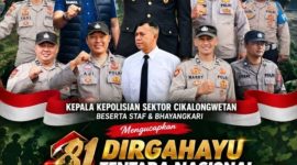 Kapolsek Cikalong Wetan AKP Deden Indrajaya, S.H., M.M., beserta staf dan Bhayangkari menyampaikan ucapan Dirgahayu TNI ke-81 kepada seluruh keluarga besar TNI,( Dok - Foto )